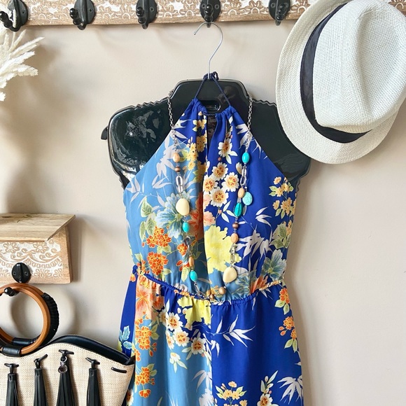 GuessBlue floral resort wear halter maxi dress Xs - Picture 4 of 4
